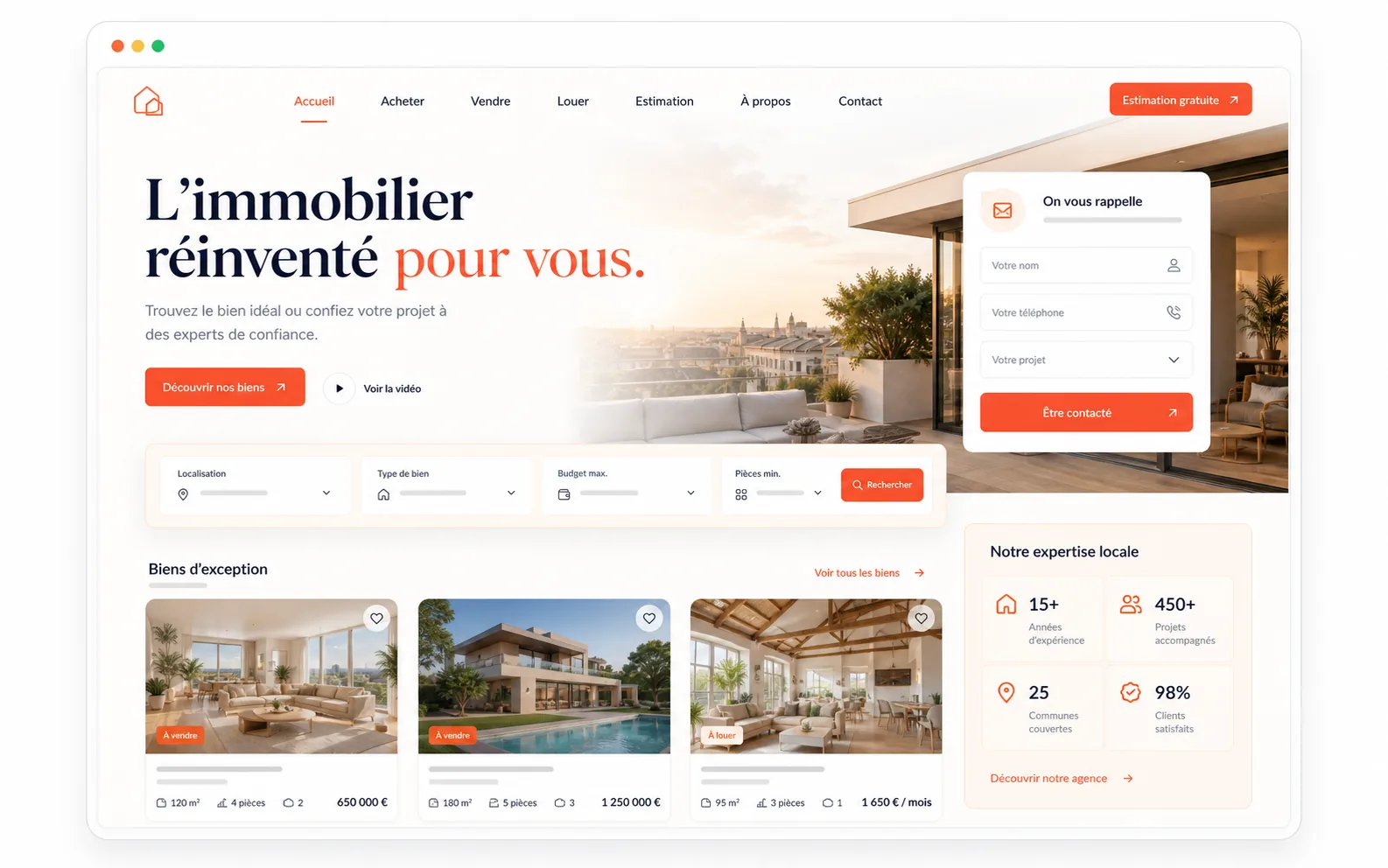 Site immobilier - thème chaleureux