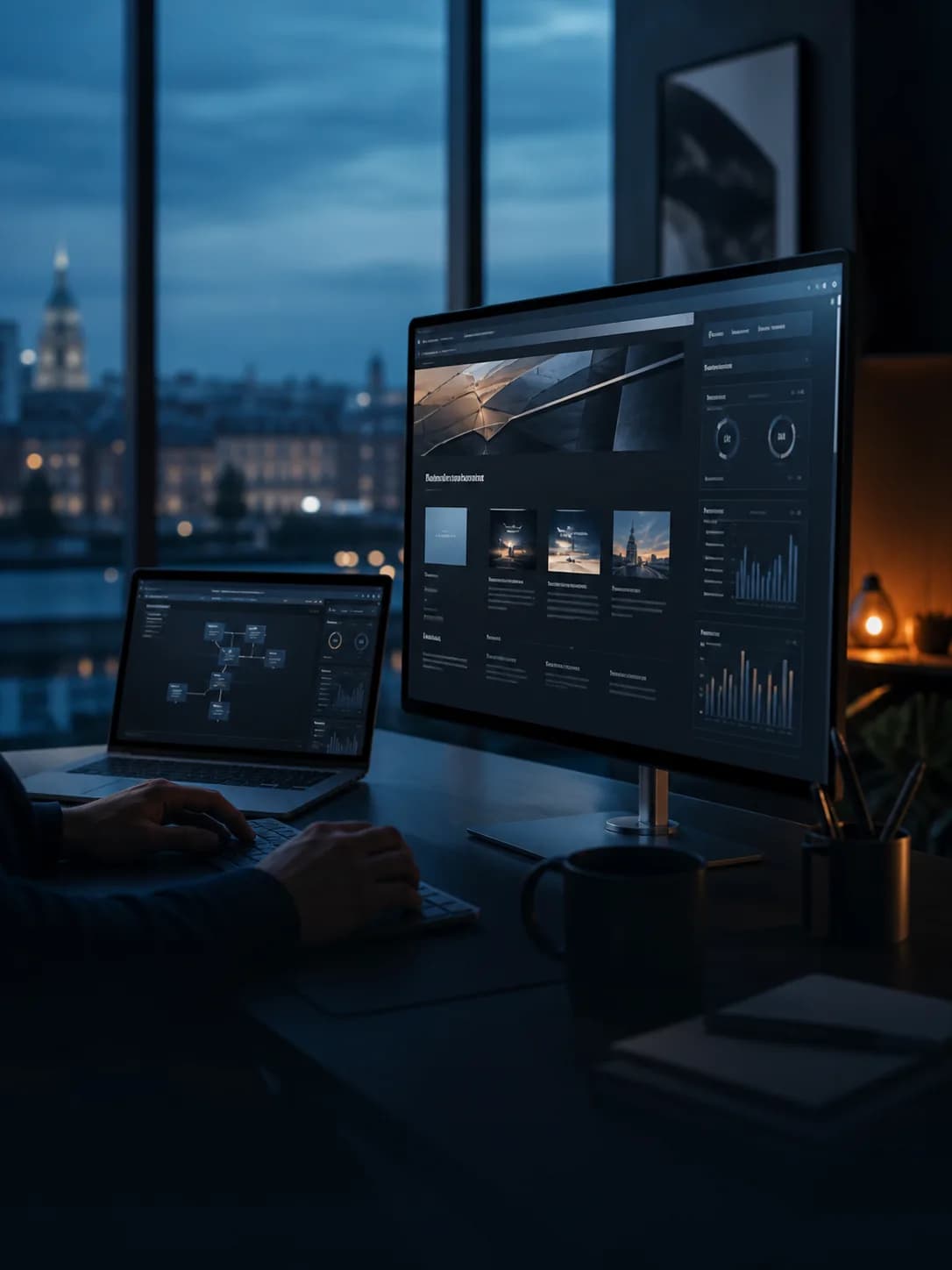 Poste de travail montrant un site web relié à un outil de gestion