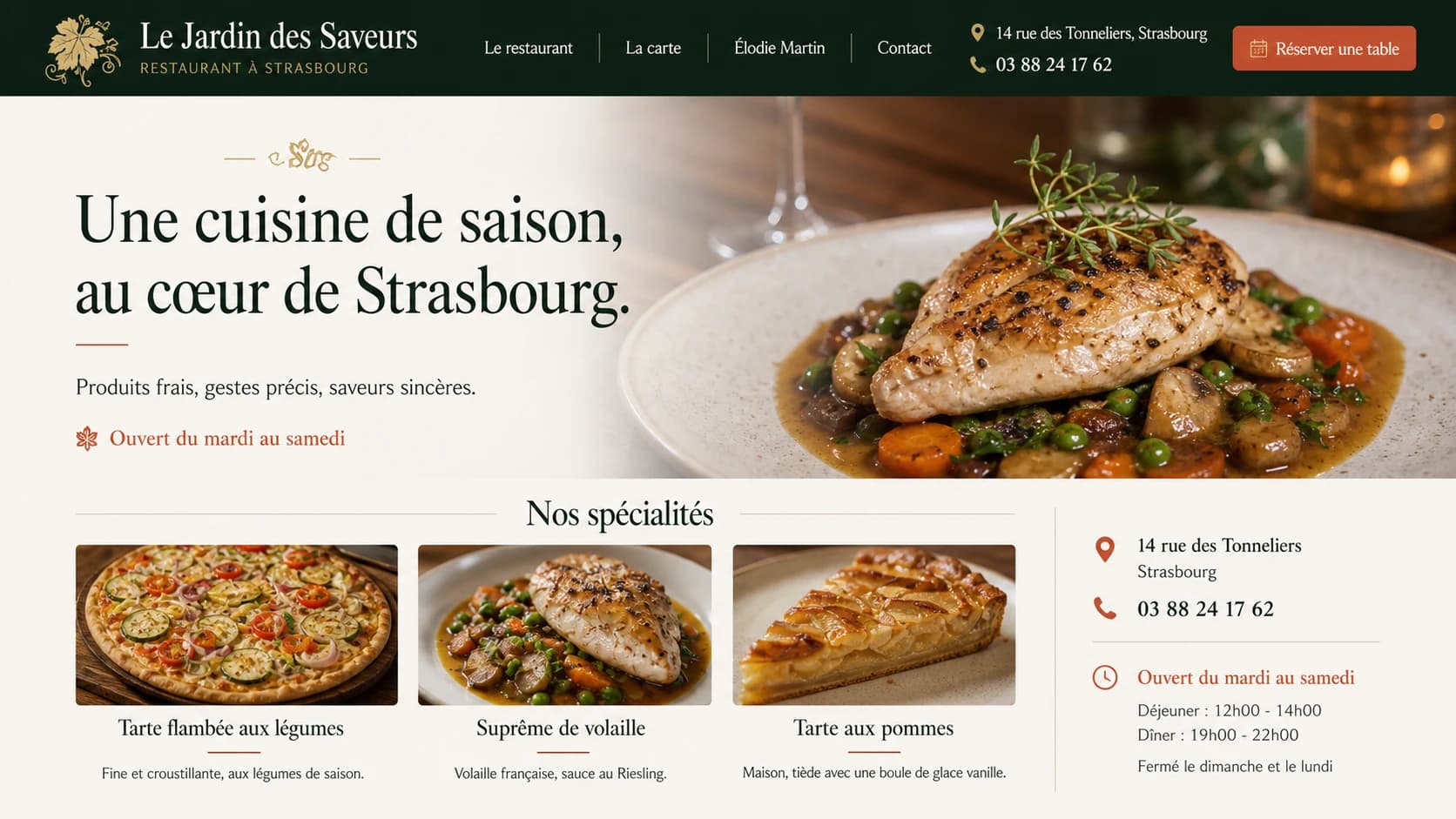 Nouveau site du restaurant Le Jardin des Saveurs après sa refonte