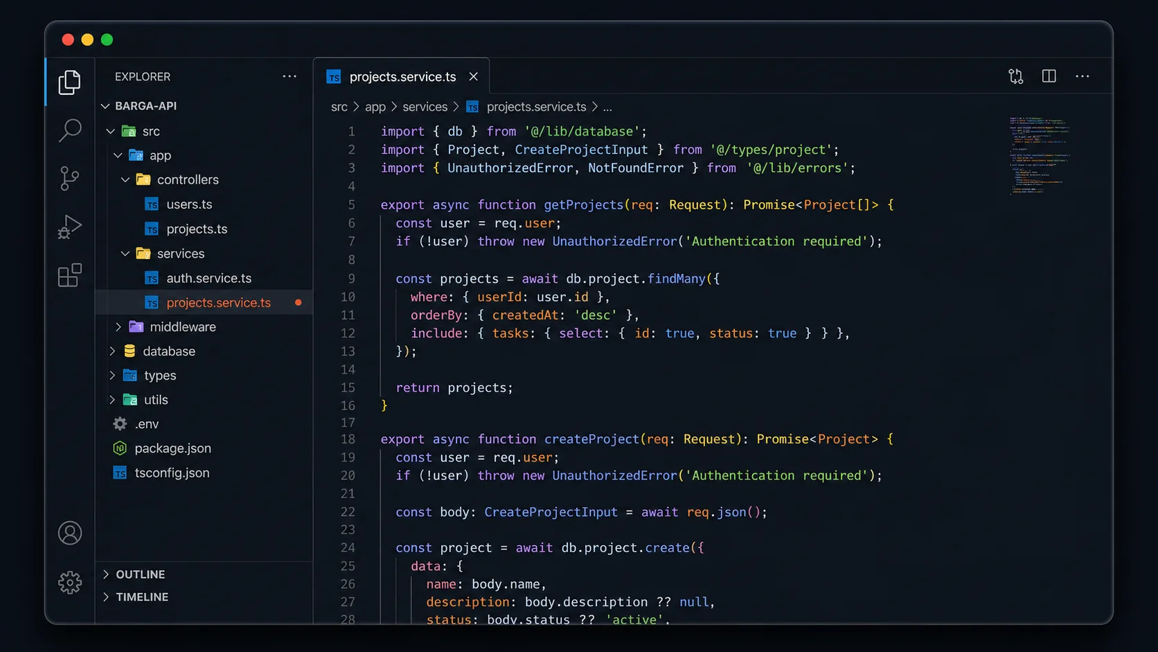 Capture d'un IDE affichant du code TypeScript coloré
